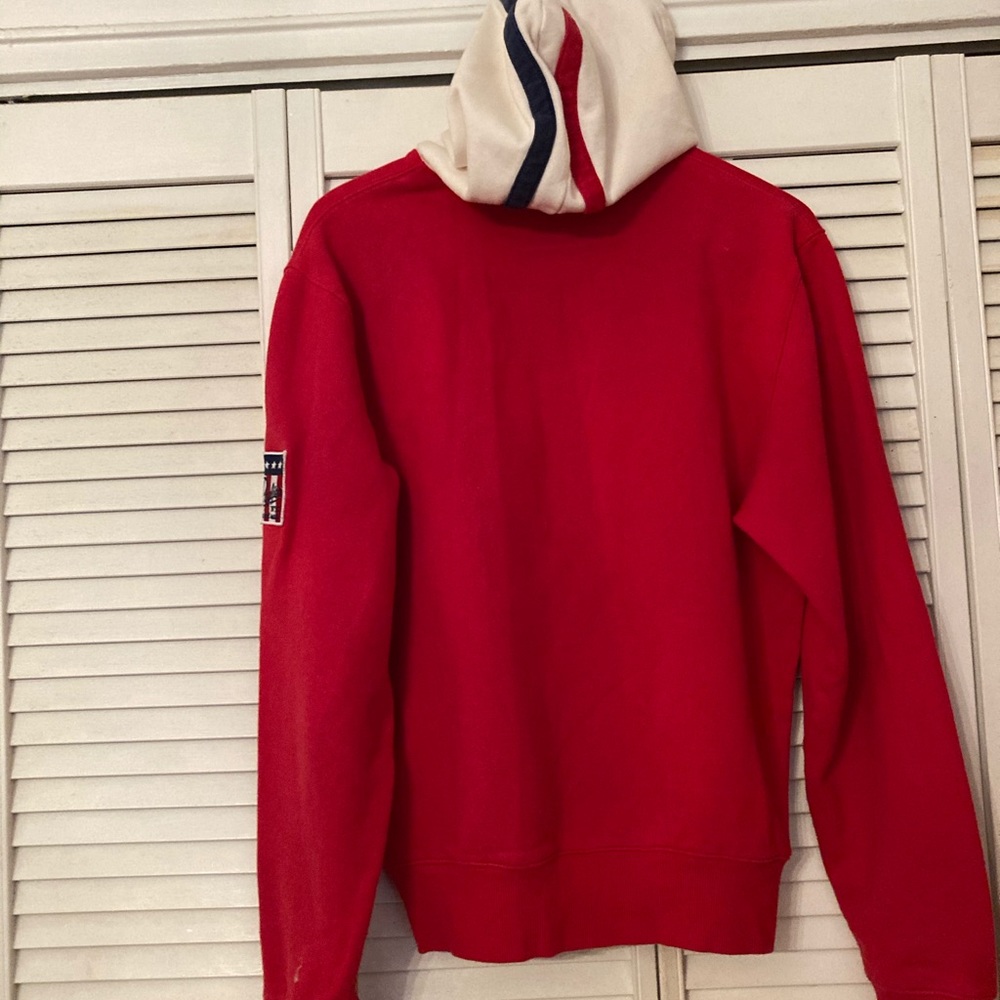 Red sweatshirt white hoody